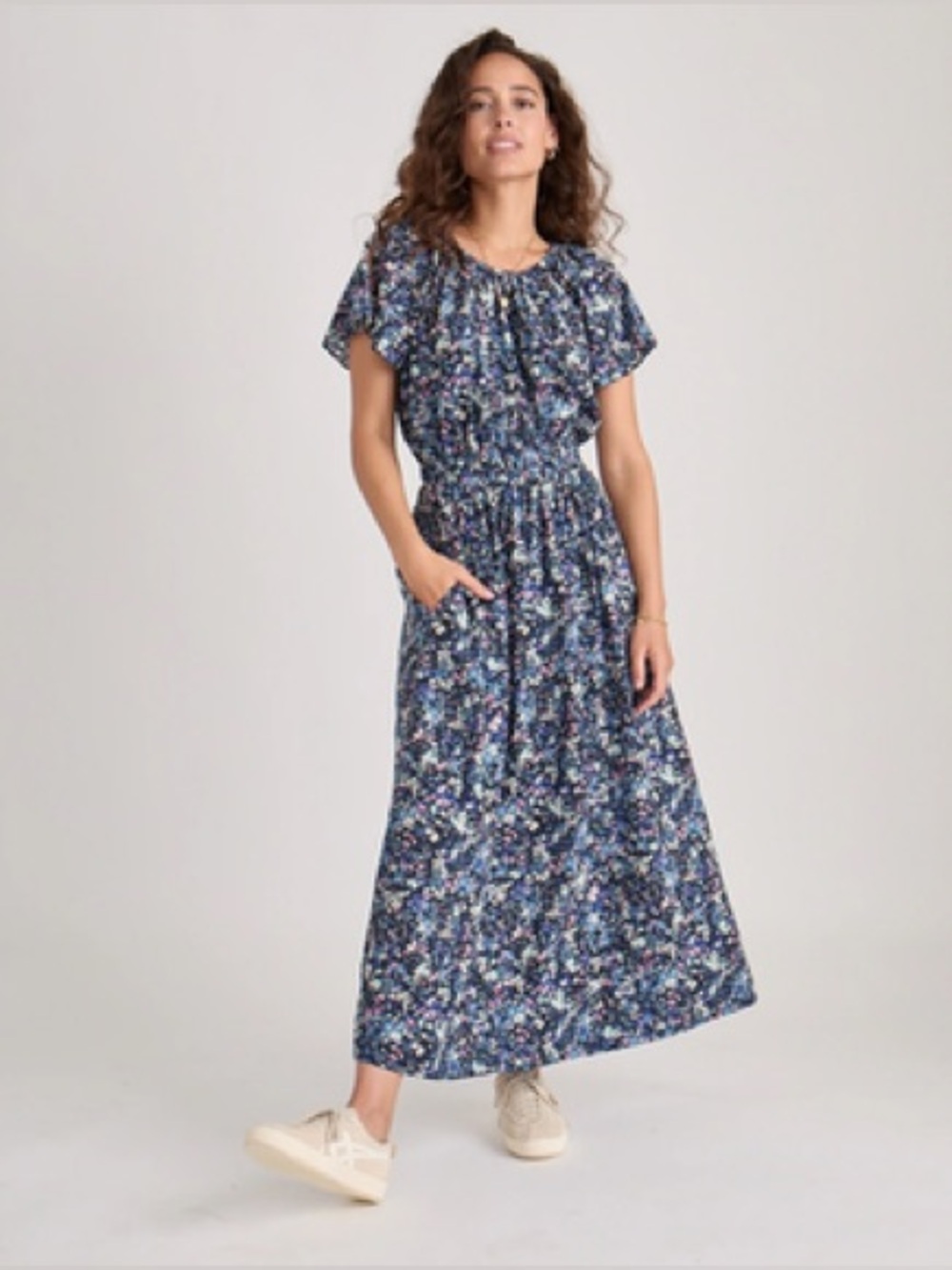 Marine Layer Charlotte Midi Dress Faded Blue Floral Medium Boho Cottagecore